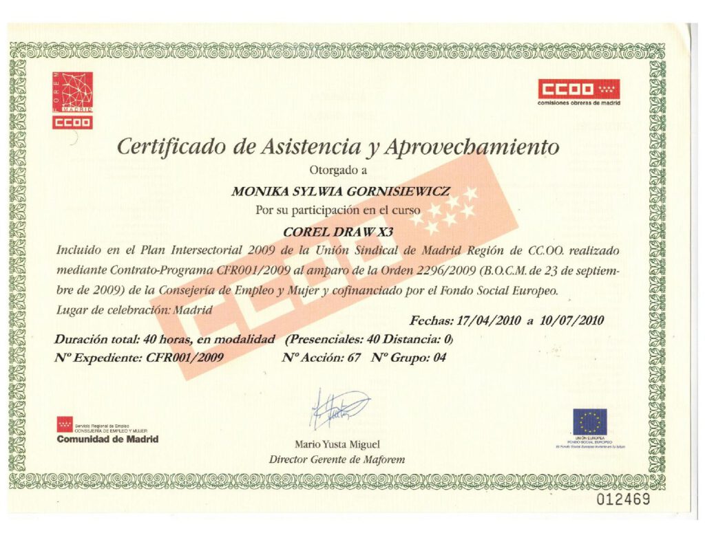 Corel Draw X3 Certificado Monika Gornisiewiczz