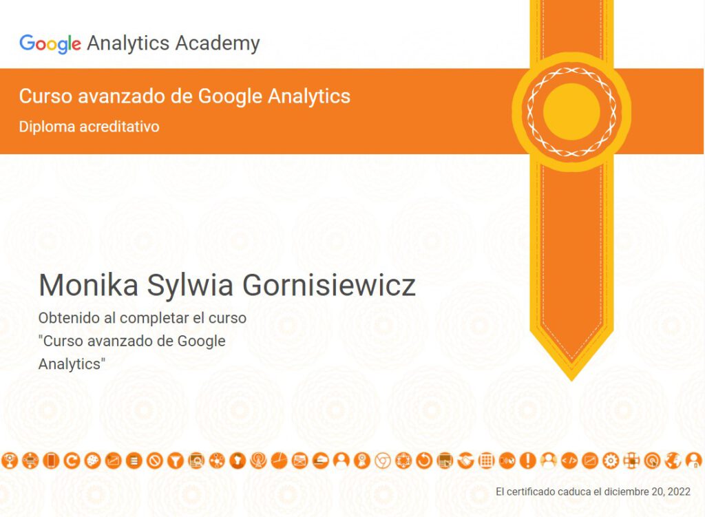 Advanced Google Analytics Certificado Monika Gornisiewicz